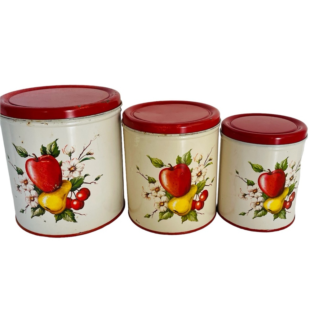 MCM Decoware Vintage Set of 3 Decoware Apple, cherries & Pear Kitchen Canisters